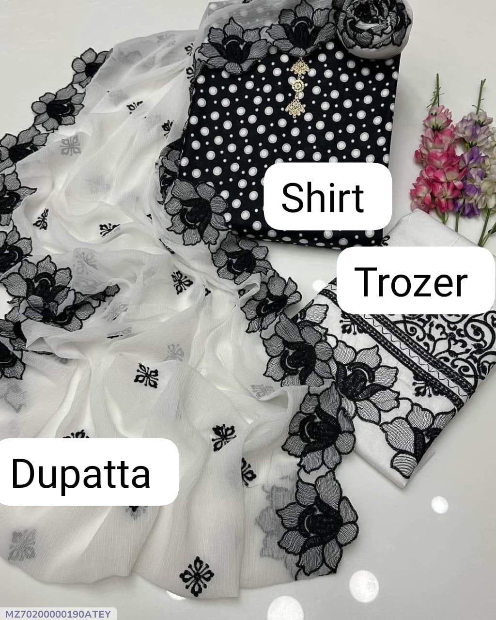 3 pcs women unstitched printed wmbroidered suit