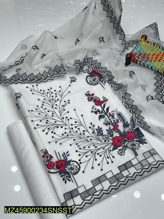 3 pcs women's orgnaza embroidered suit